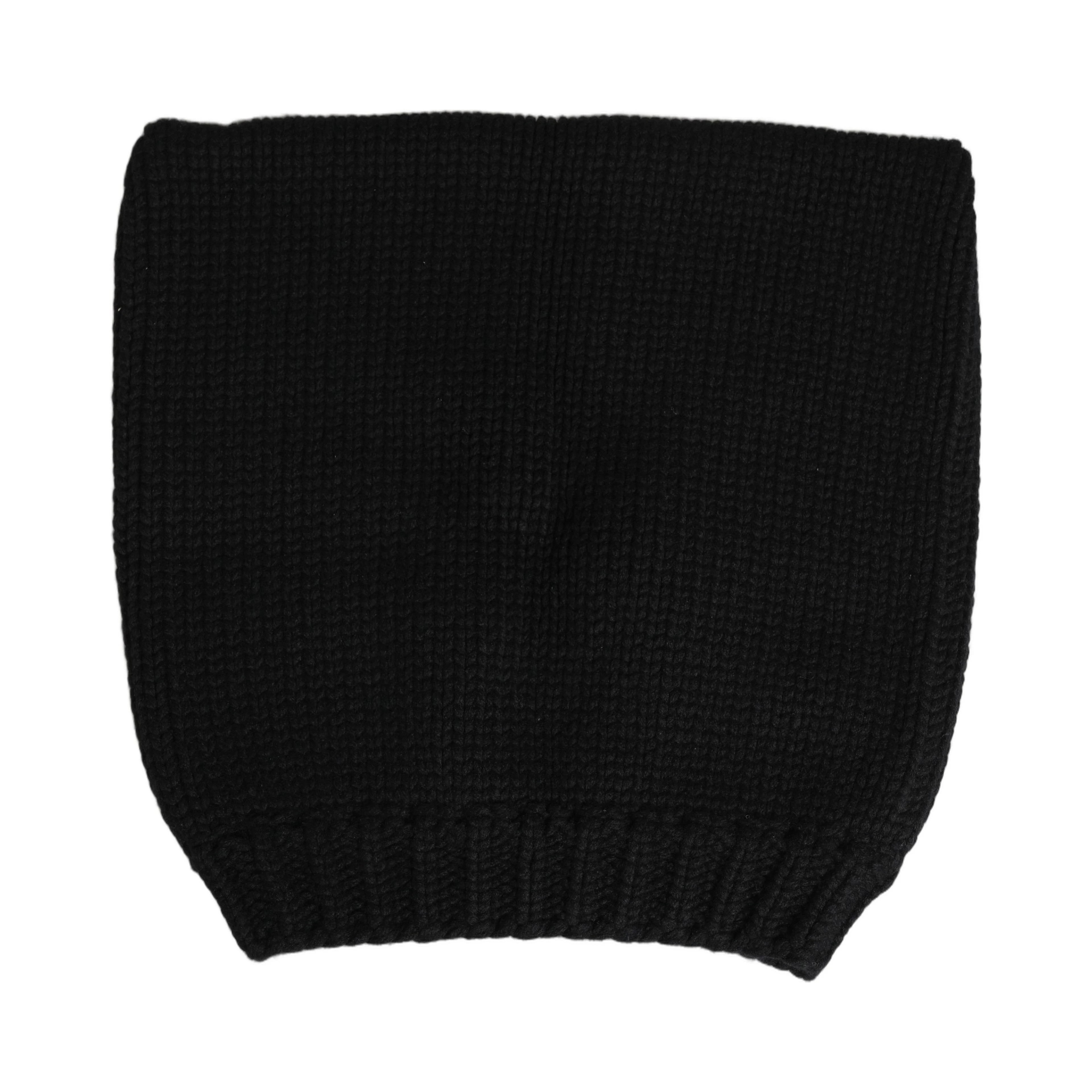 Black Cashmere Knitted Ribbed Cuff Beanie Hat