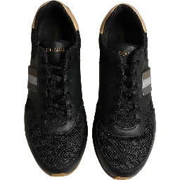 Black Gold Leather Low Top Sneakers Shoes