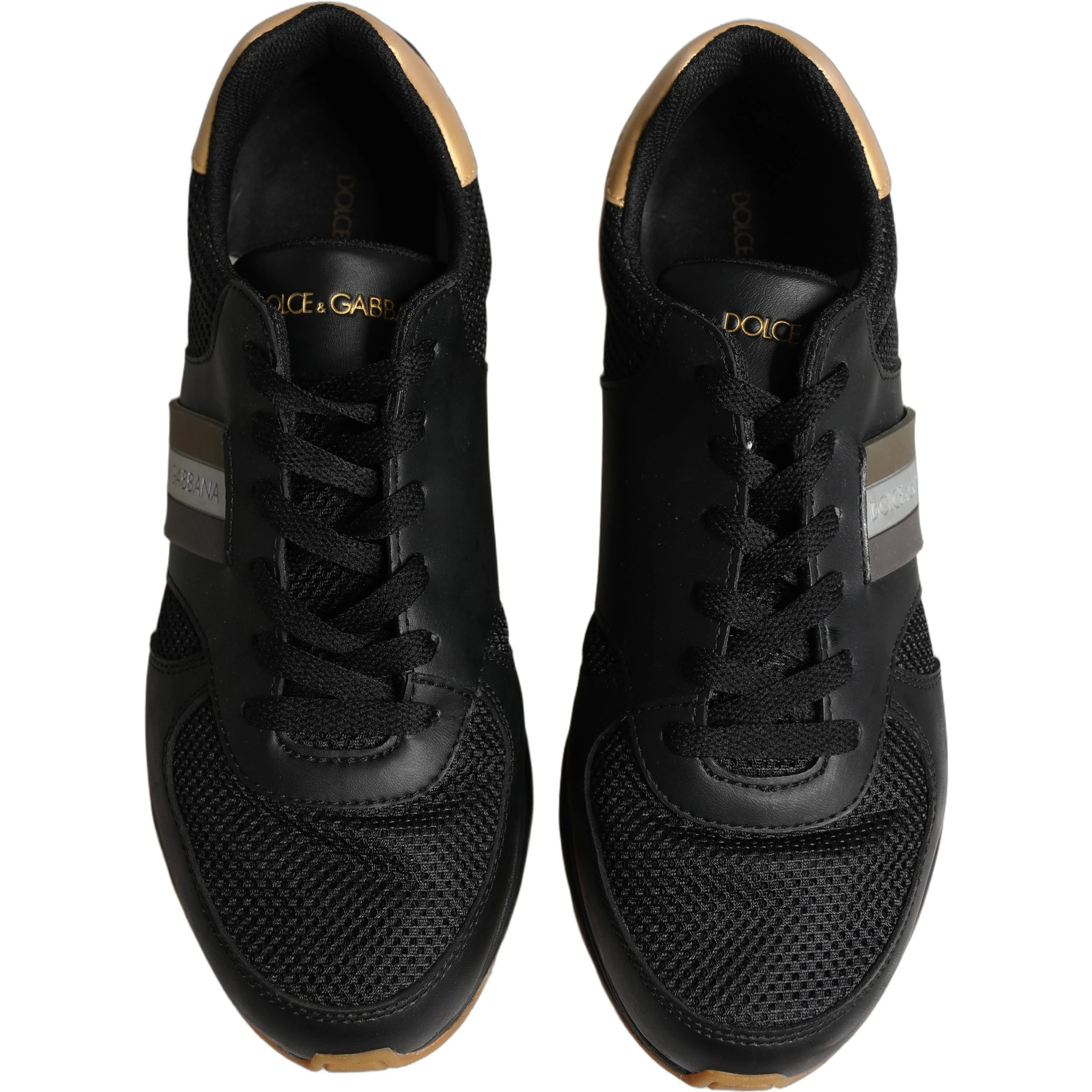 Black Gold Leather Low Top Sneakers Shoes