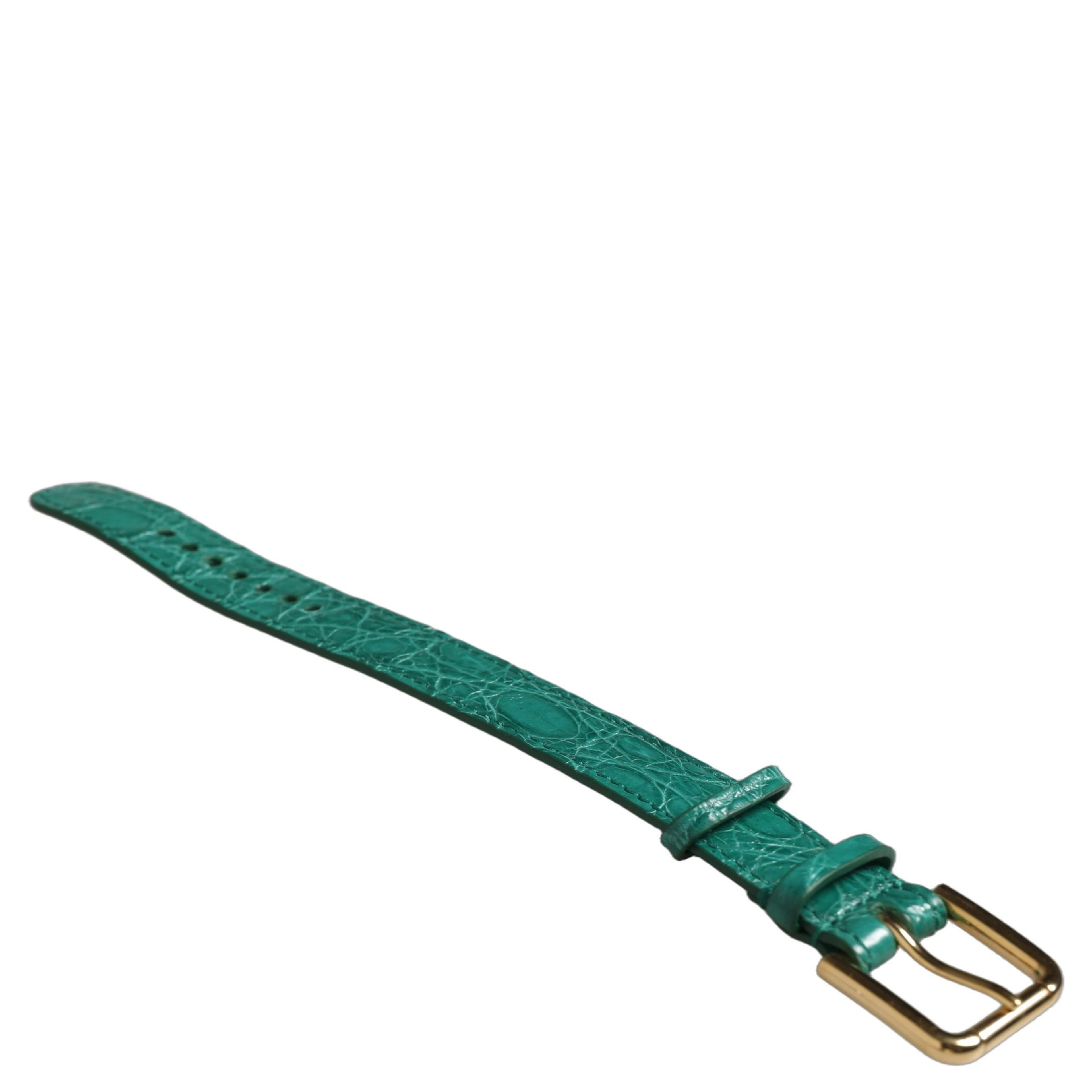 Green Embossed Leather Gold Buckle Belt Strap Bracelet