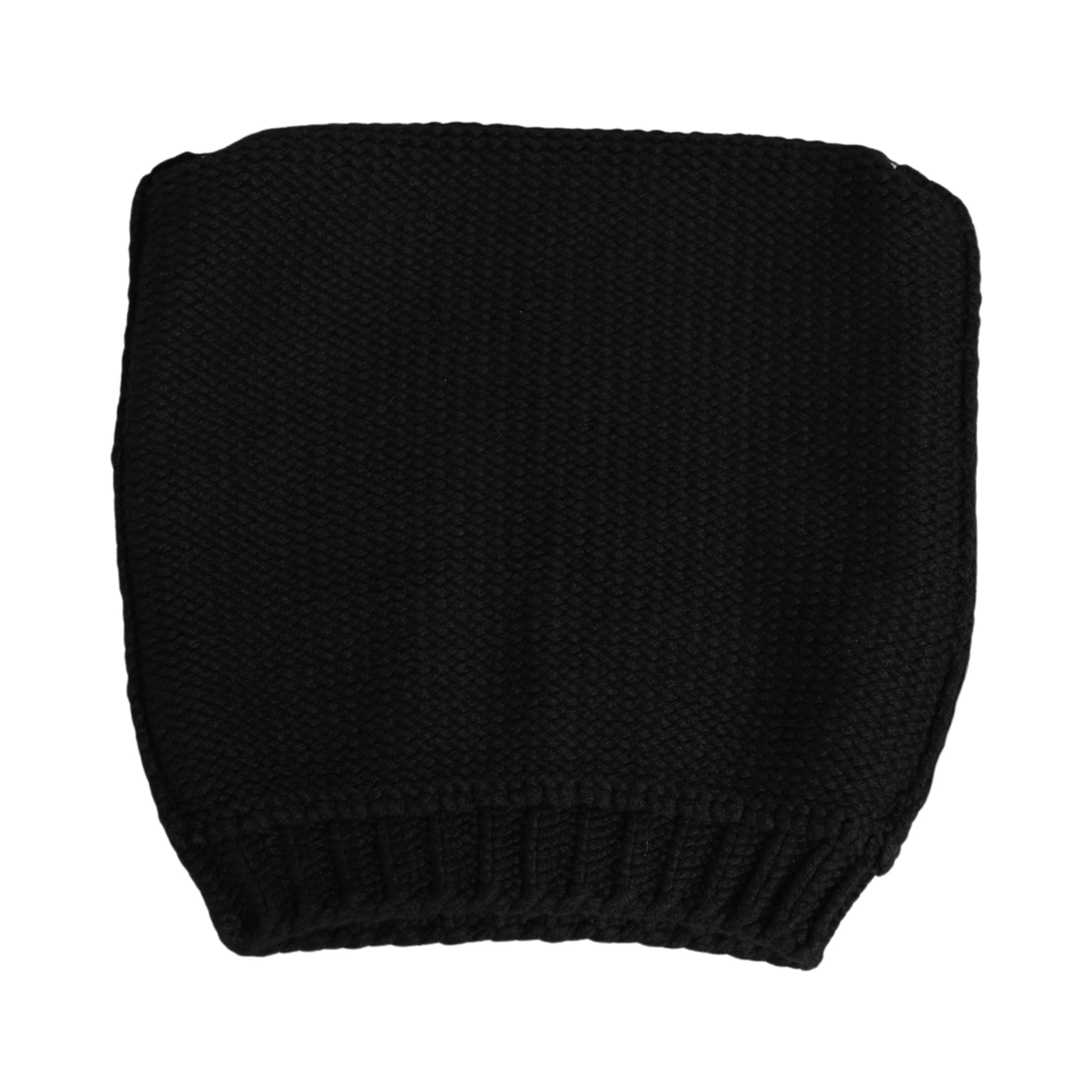 Black Cashmere Knitted Ribbed Cuff Beanie Hat