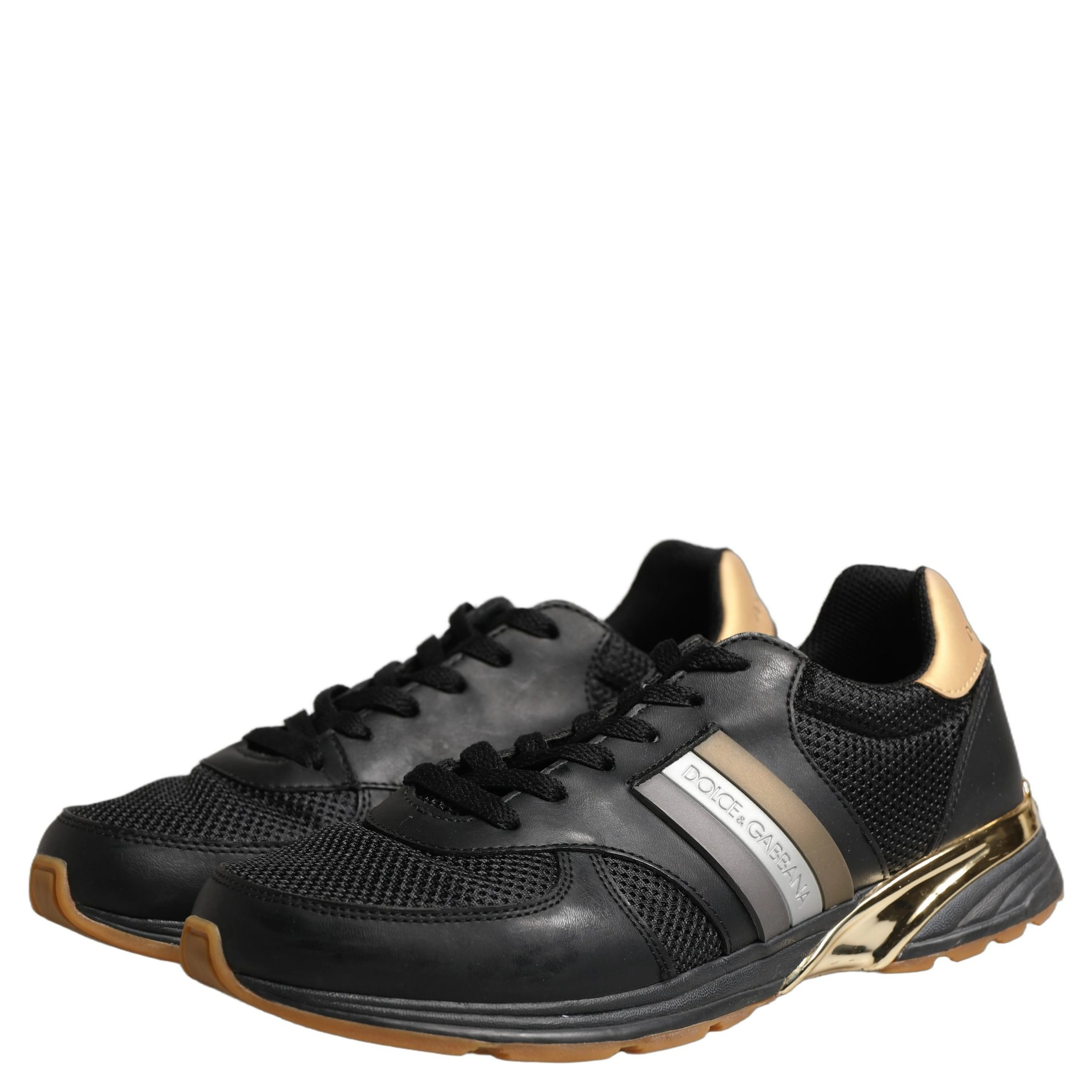 Black Gold Leather Low Top Sneakers Shoes