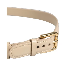 Beige Embossed Leather Gold Buckle Belt Strap Bracelet