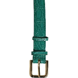 Green Embossed Leather Gold Buckle Belt Strap Bracelet