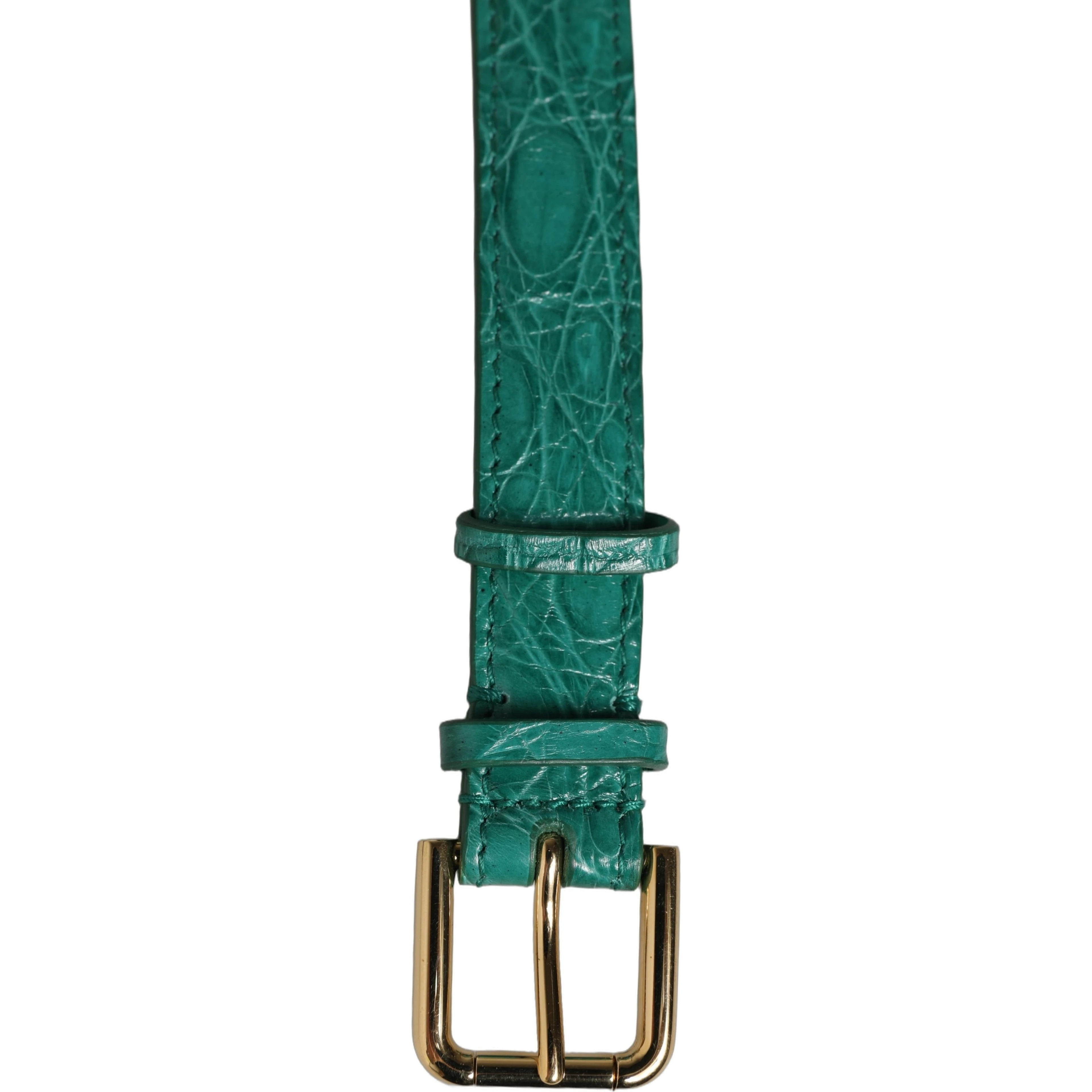 Green Embossed Leather Gold Buckle Belt Strap Bracelet