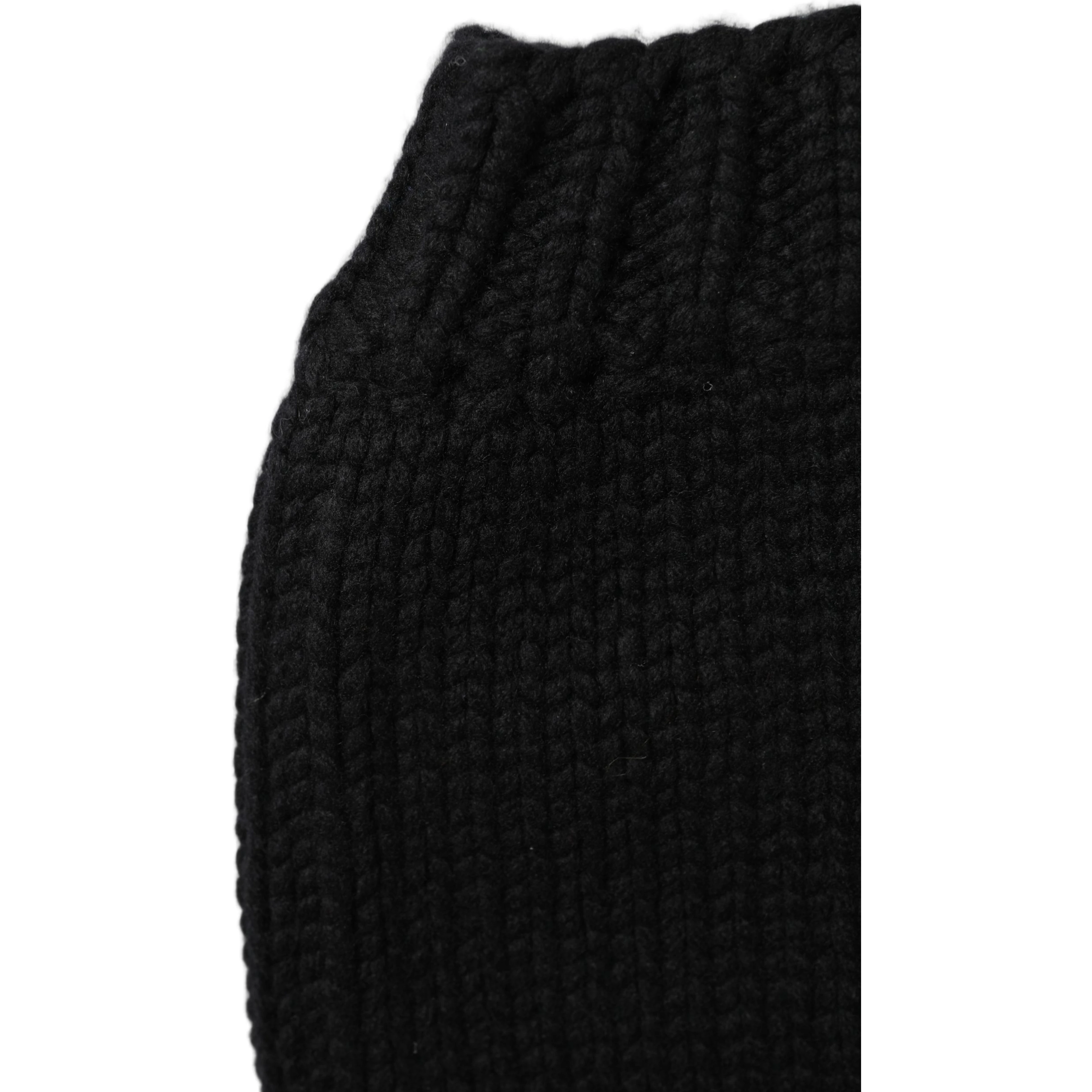Black Cashmere Knitted Ribbed Cuff Beanie Hat