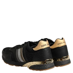 Black Gold Leather Low Top Sneakers Shoes