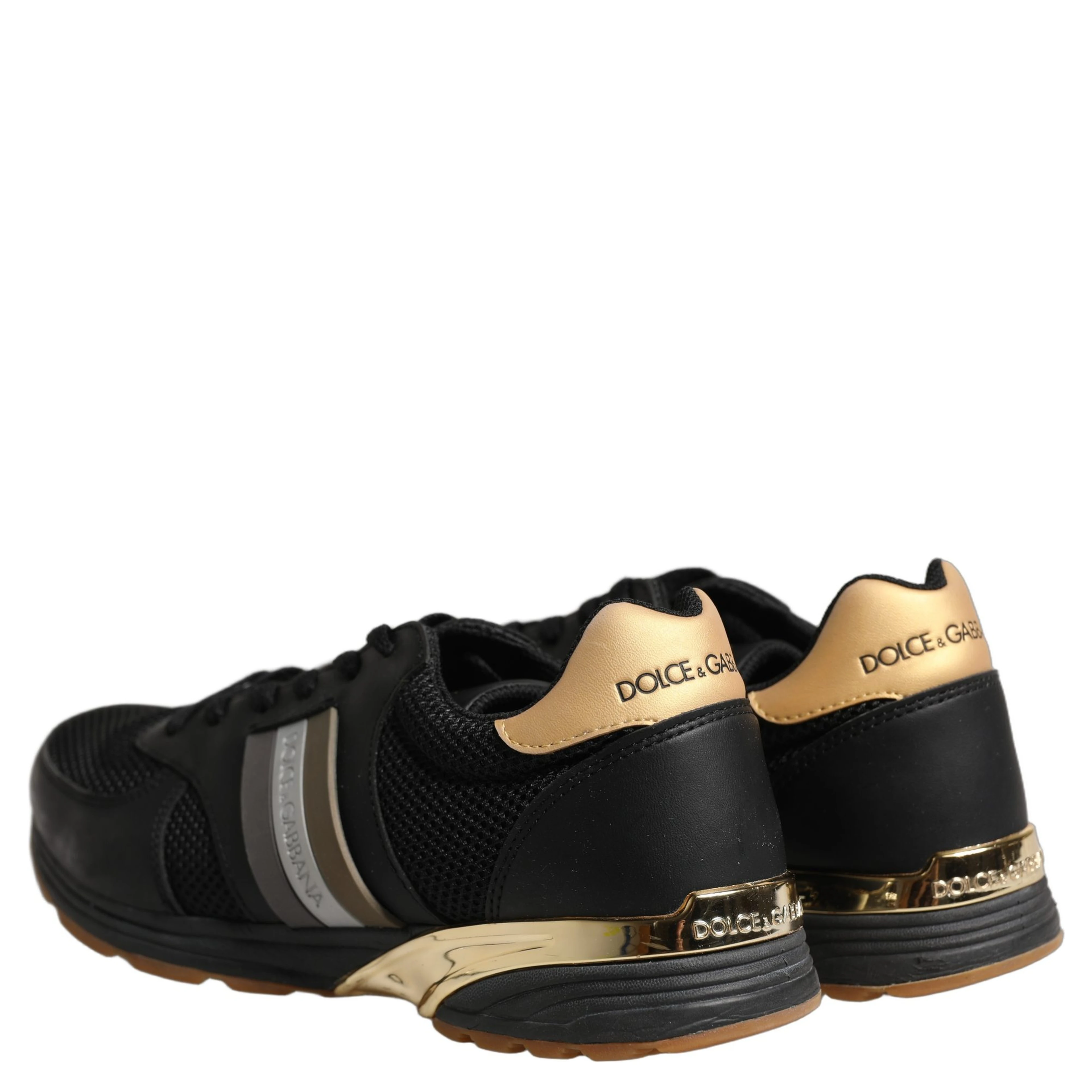 Black Gold Leather Low Top Sneakers Shoes