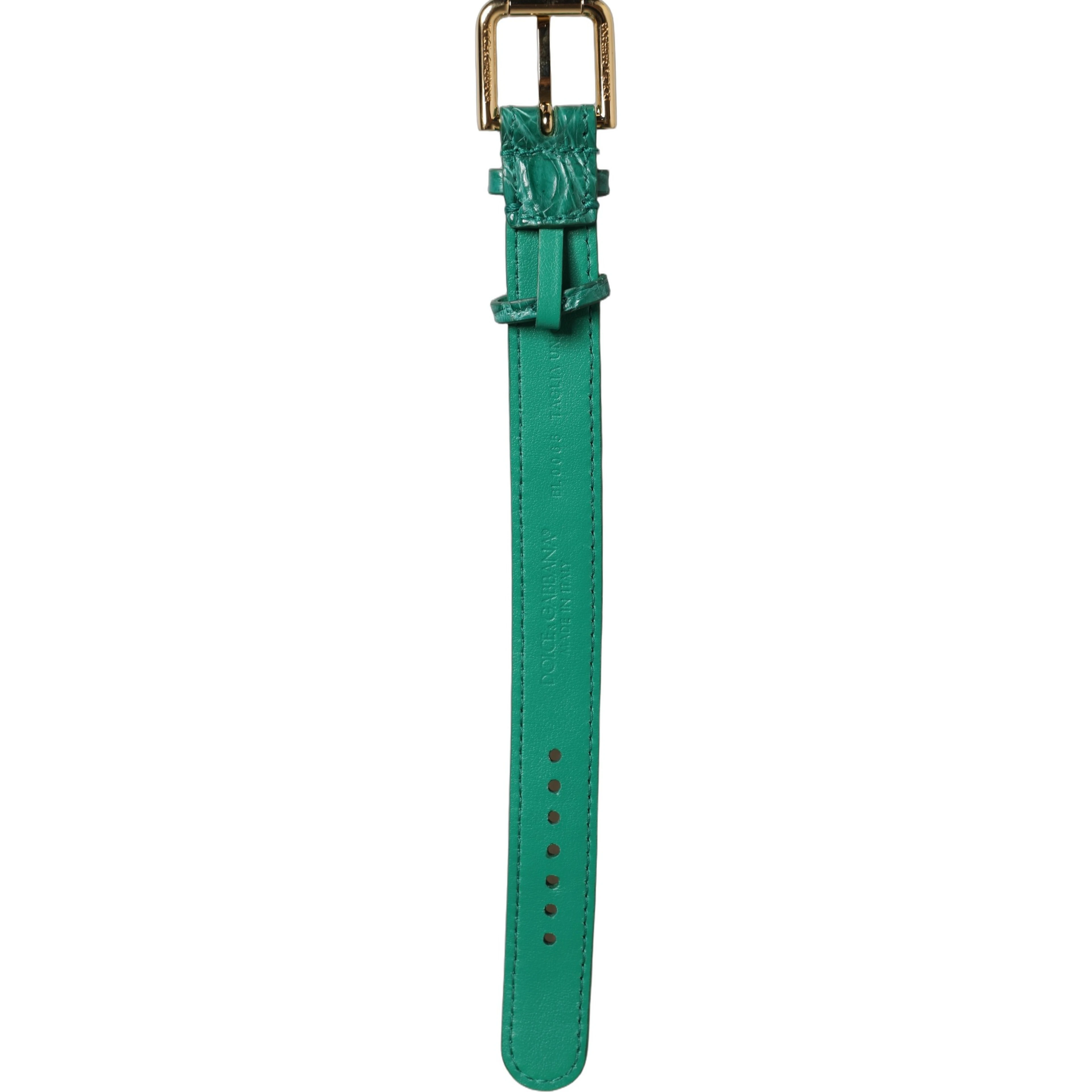 Green Embossed Leather Gold Buckle Belt Strap Bracelet