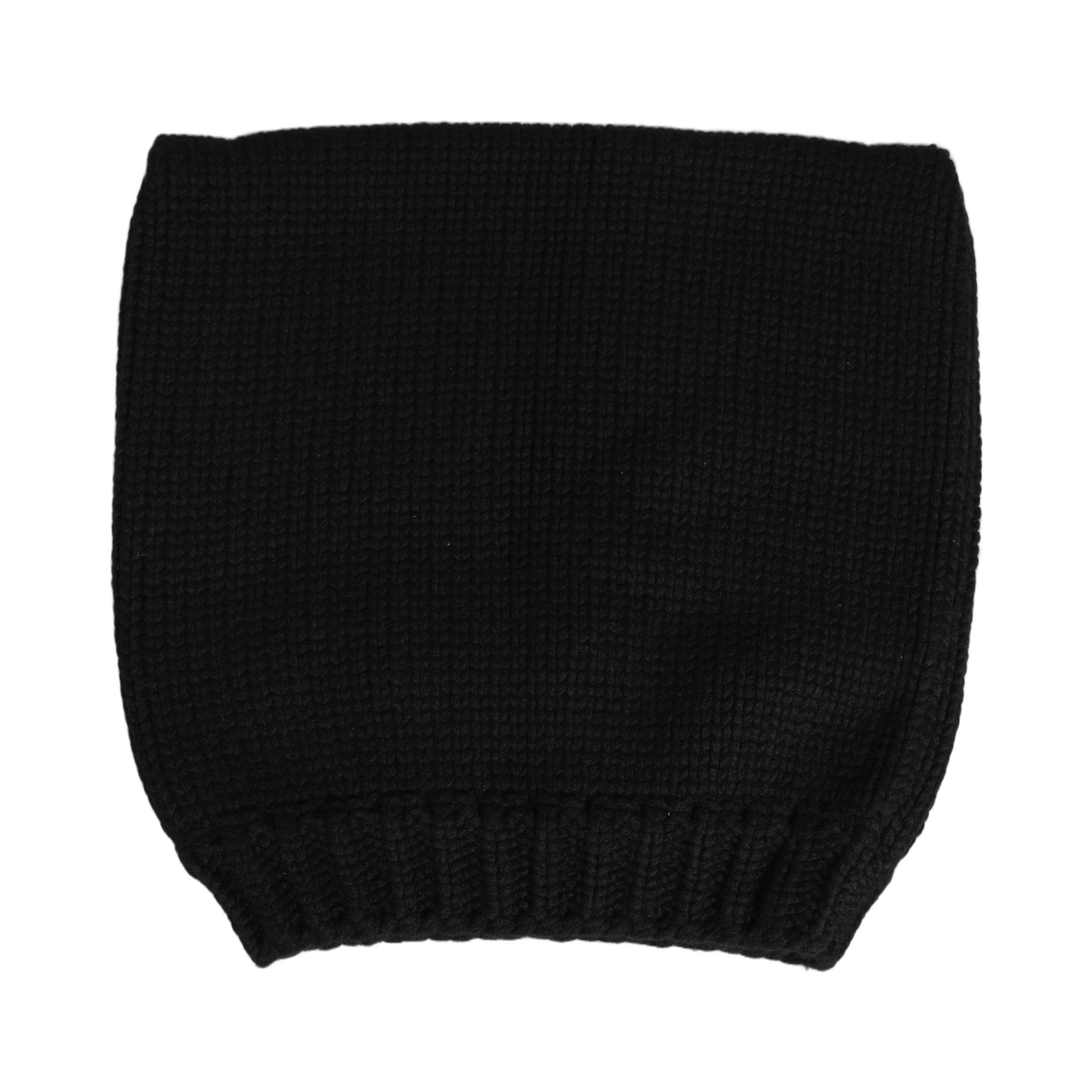 Black Cashmere Knitted Ribbed Cuff Beanie Hat