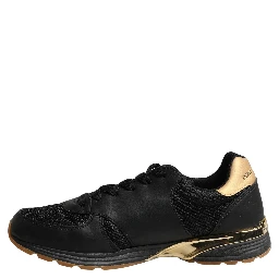 Black Gold Leather Low Top Sneakers Shoes