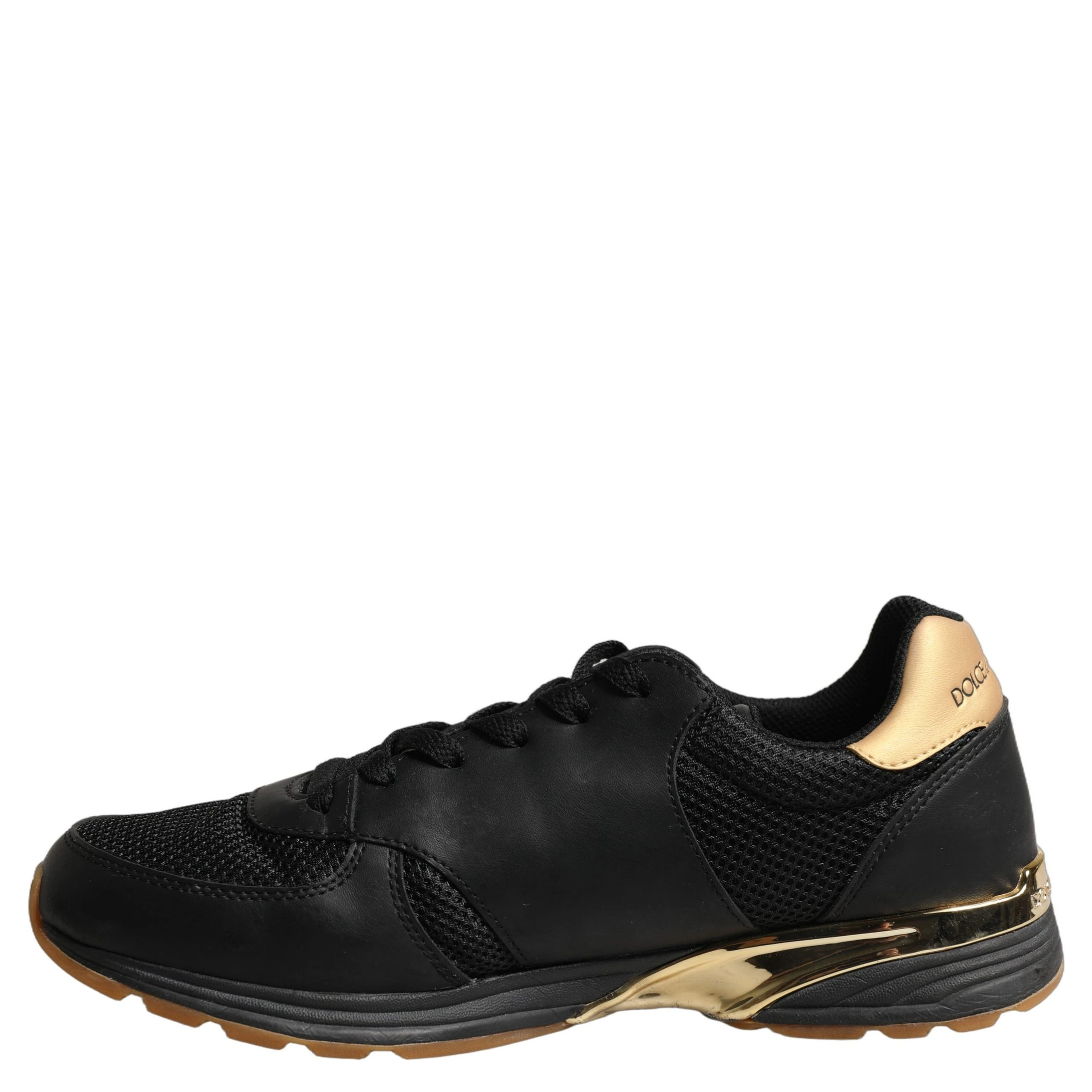 Black Gold Leather Low Top Sneakers Shoes