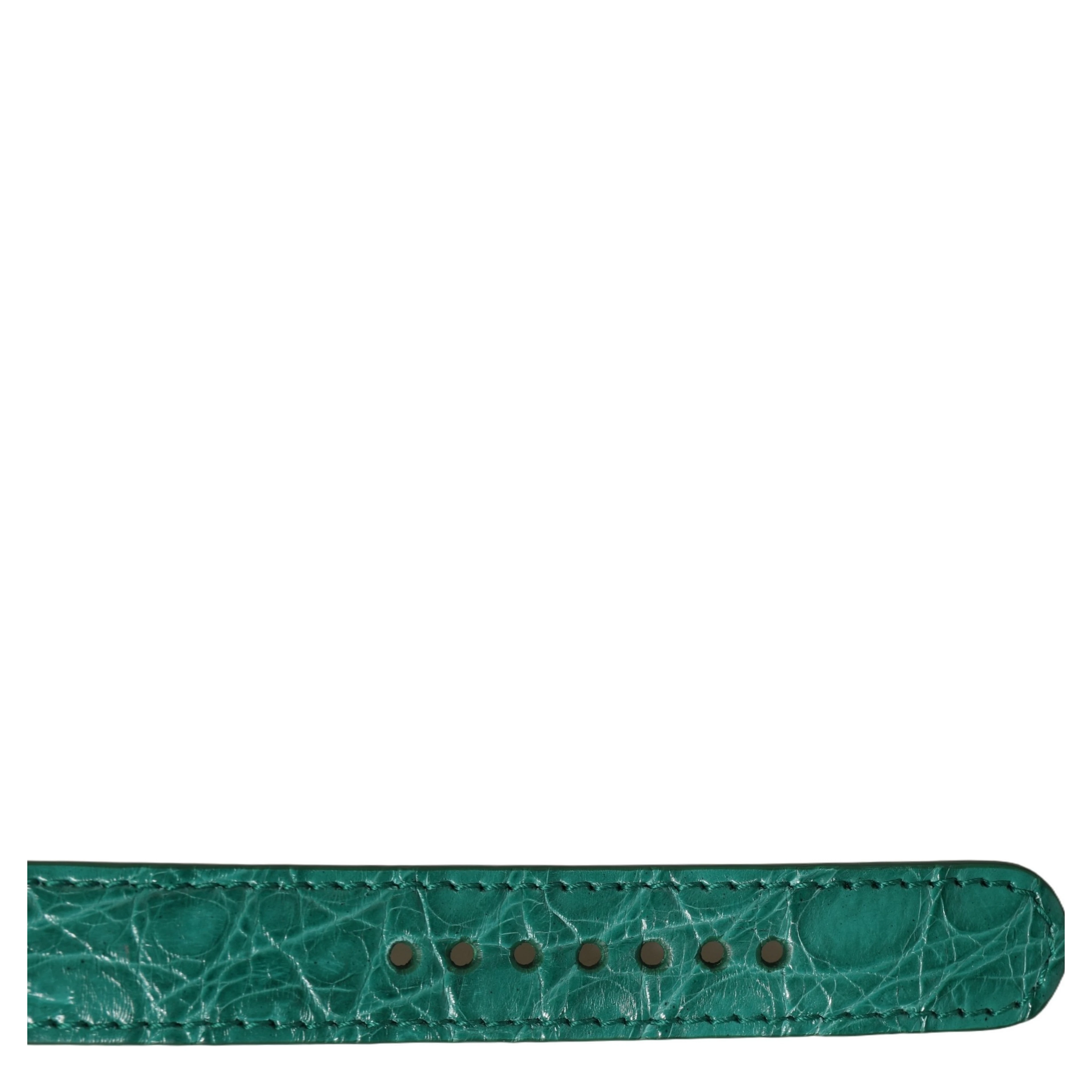 Green Embossed Leather Gold Buckle Belt Strap Bracelet