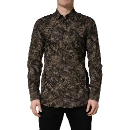 Brown Camouflage Long Sleeve Men Dress Shirt