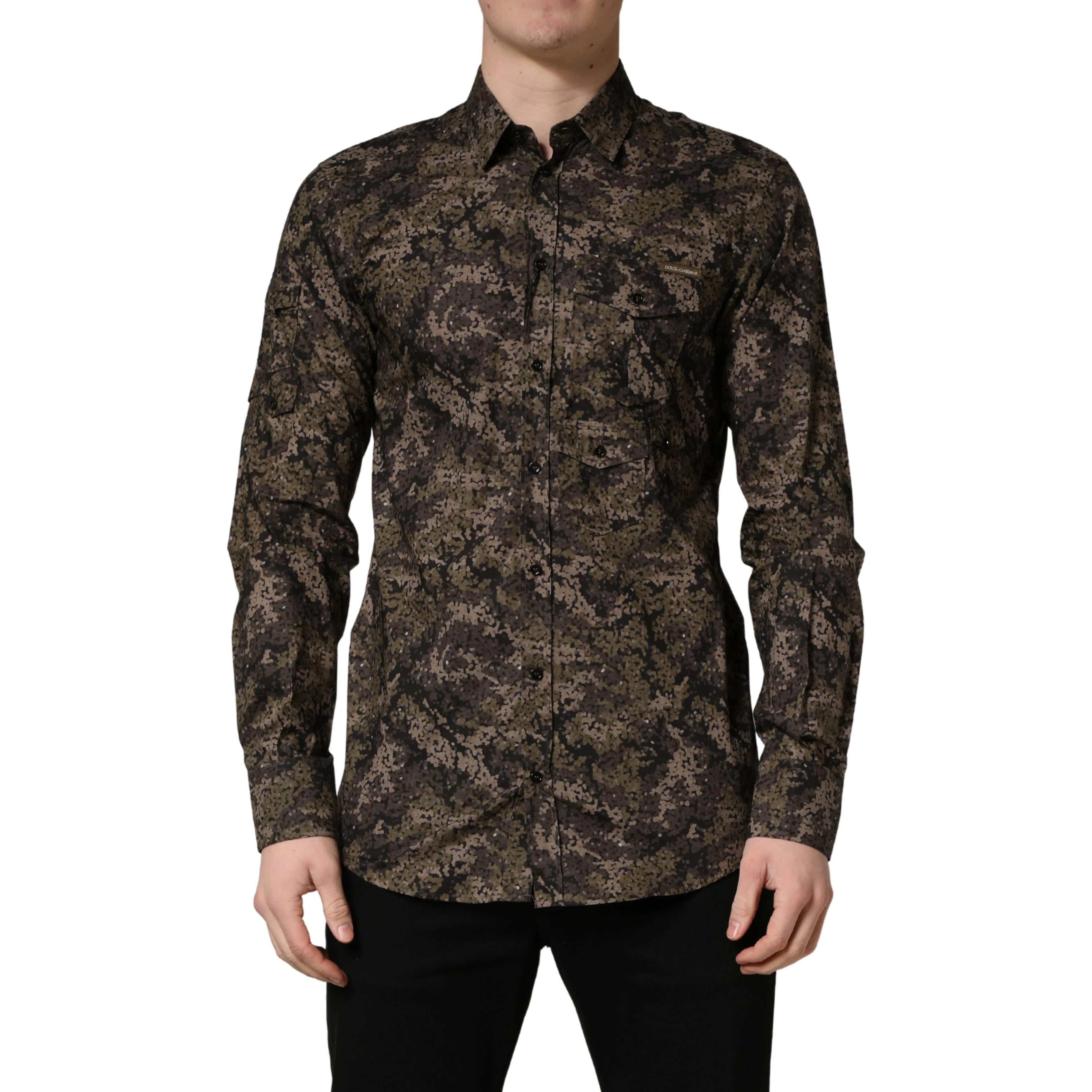 Brown Camouflage Long Sleeve Men Dress Shirt