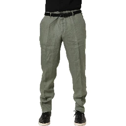 Gray Linen Tapered Men Dress Trouser Pants
