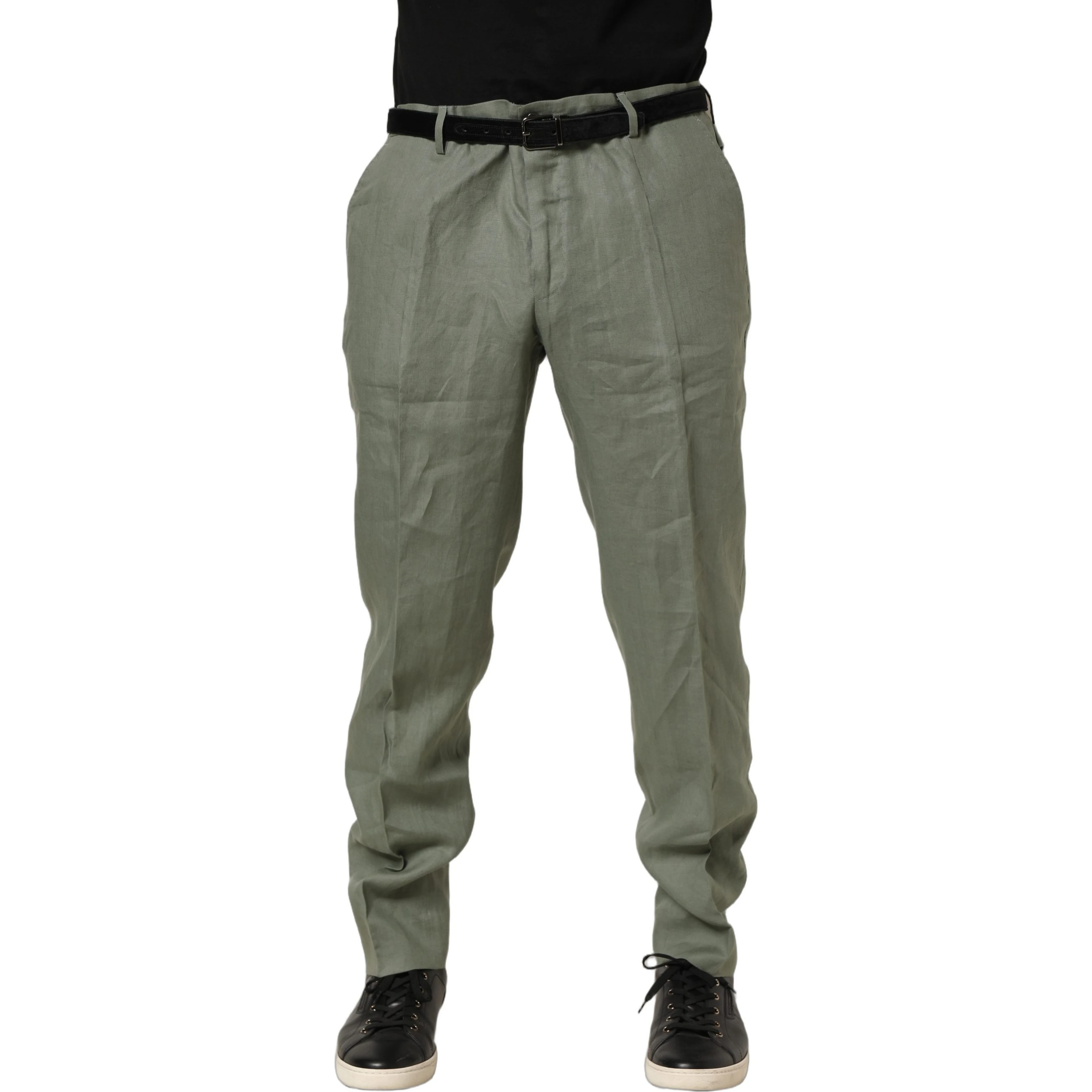 Gray Linen Tapered Men Dress Trouser Pants