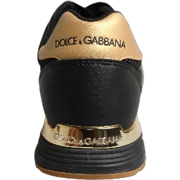 Black Gold Leather Low Top Sneakers Shoes