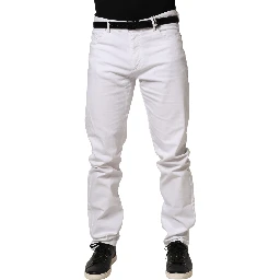 White Skinny Mid Waist Men Denim Trouser Jeans