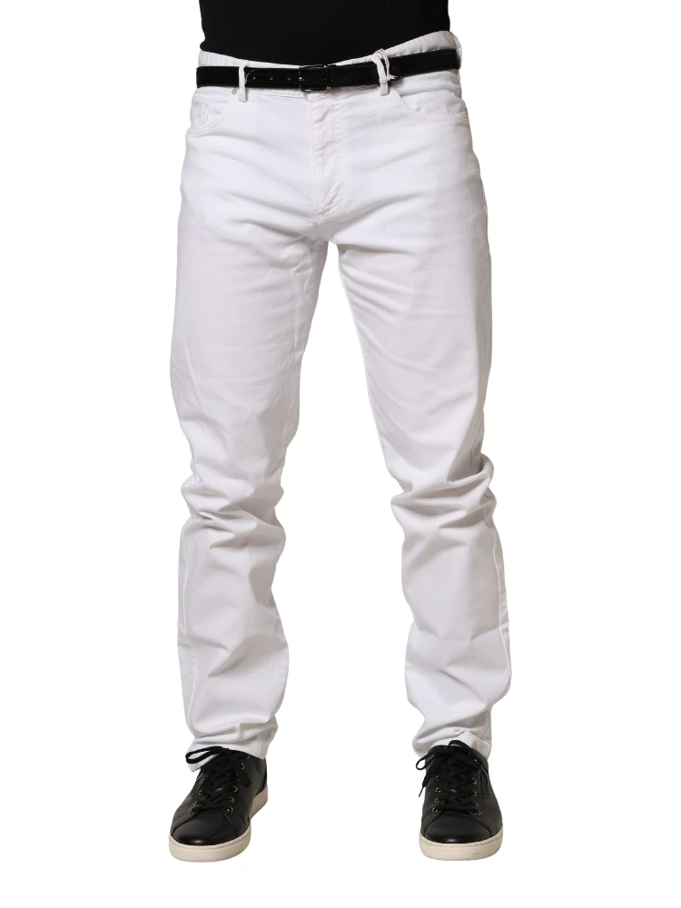 White Skinny Mid Waist Men Denim Trouser Jeans