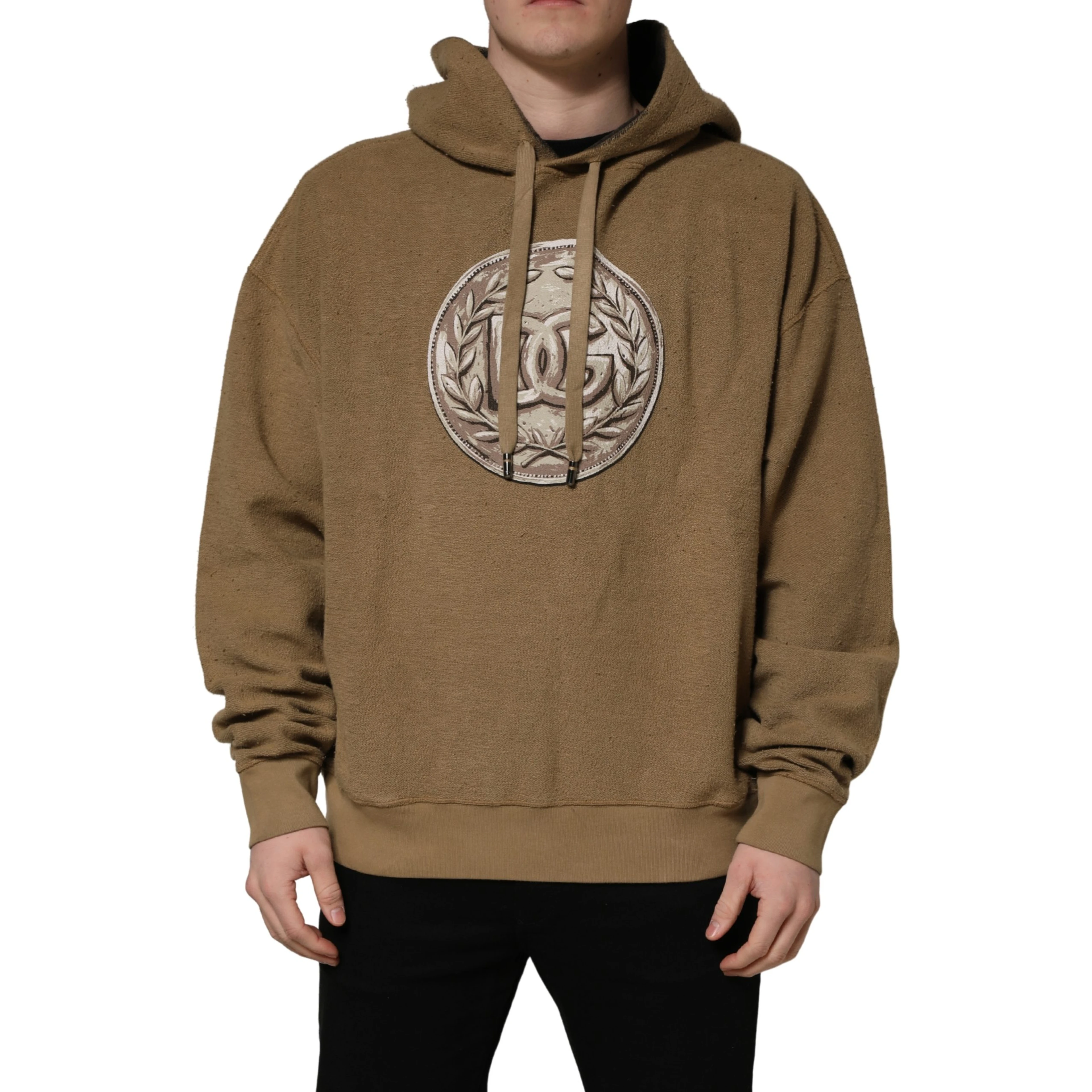 Brown Embossed Logo Hooded Sweatshirt Sweater
