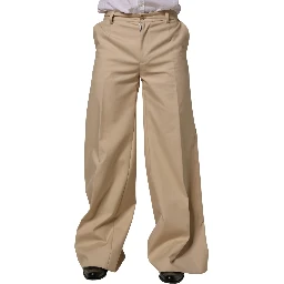 Beige Cotton Straight Men Formal Dress Pants