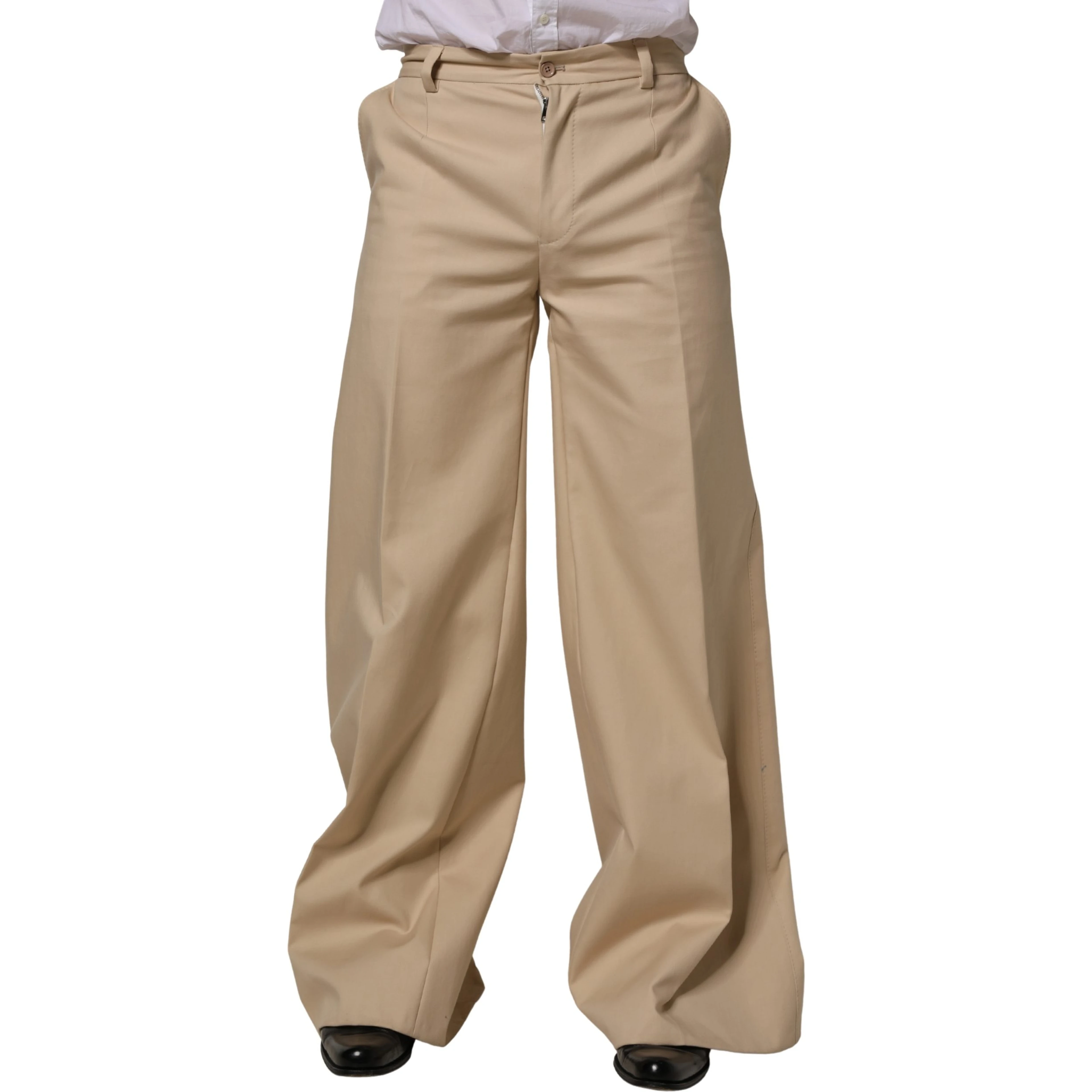 Beige Cotton Straight Men Formal Dress Pants