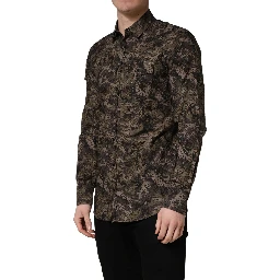 Brown Camouflage Long Sleeve Men Dress Shirt