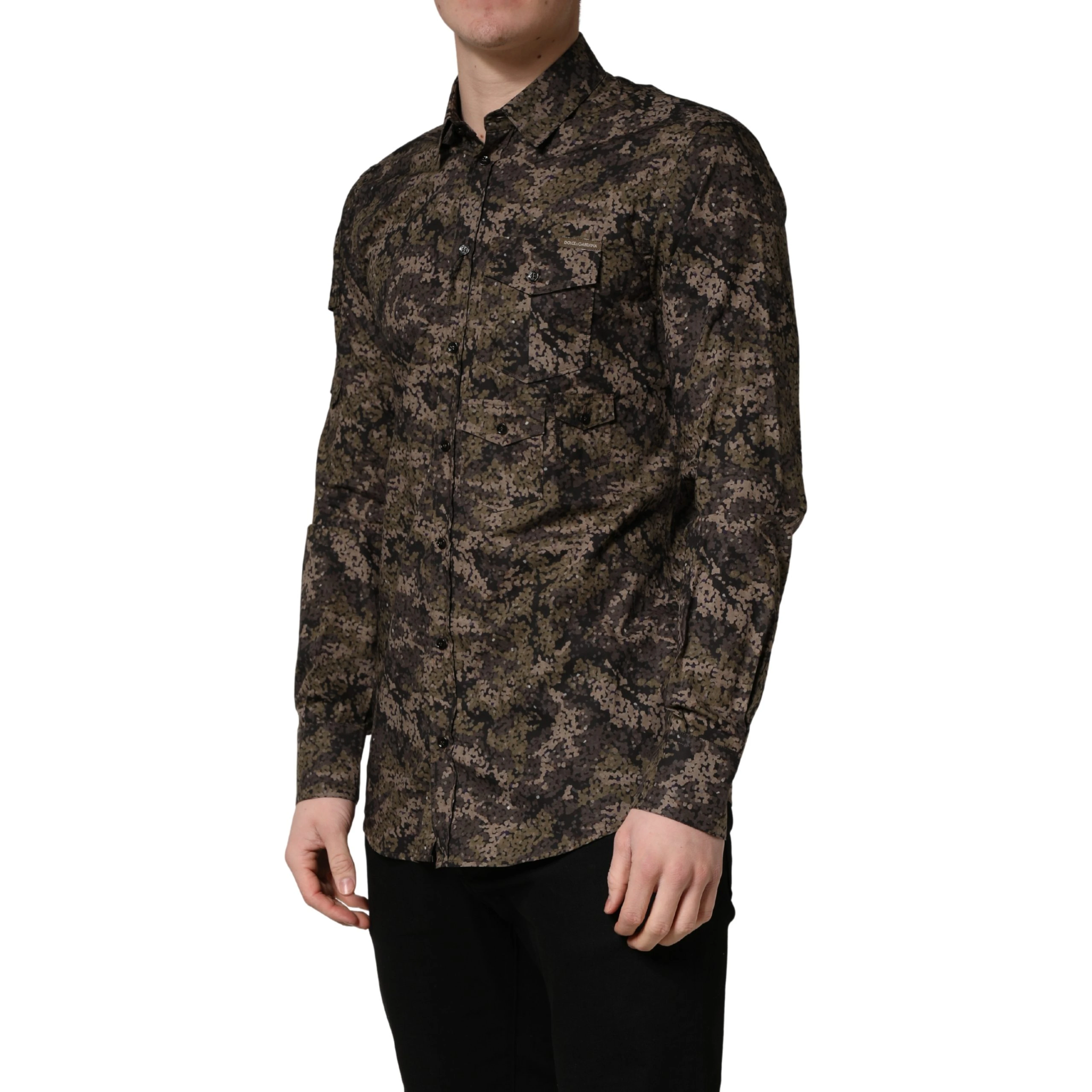 Brown Camouflage Long Sleeve Men Dress Shirt