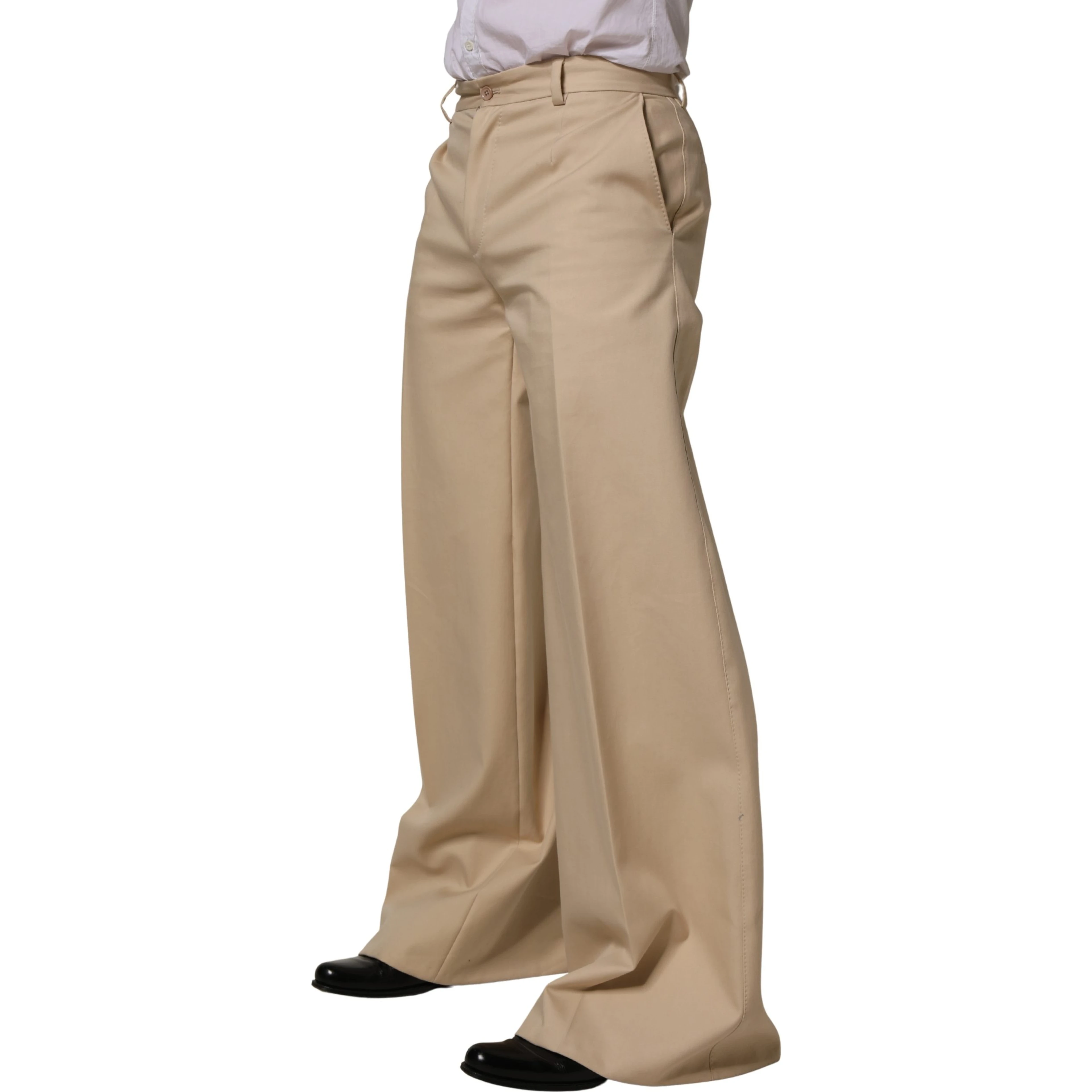 Beige Cotton Straight Men Formal Dress Pants