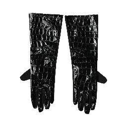 Black Polyester Patterned Short Length Gloves