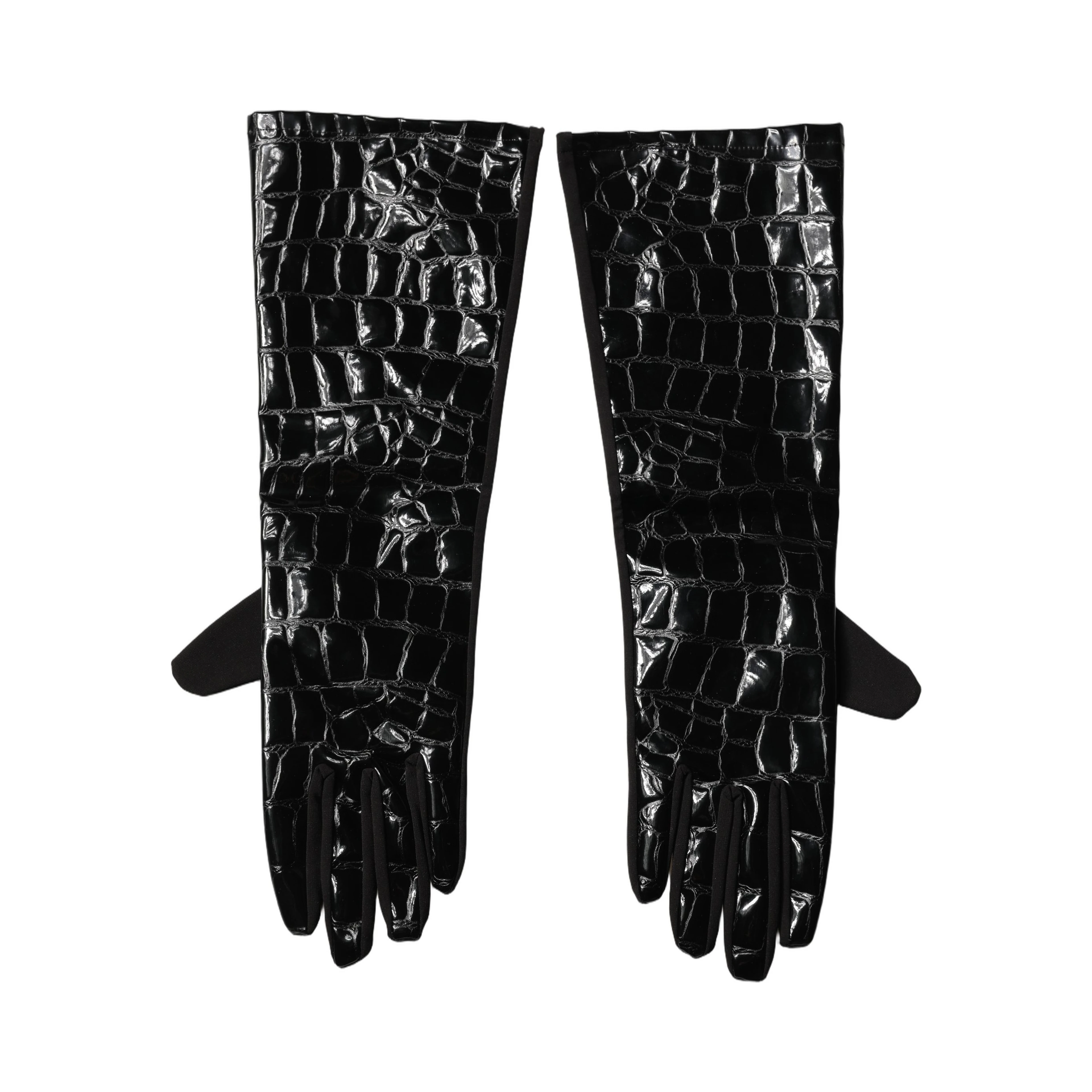 Black Polyester Patterned Short Length Gloves