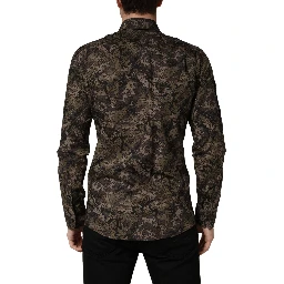 Brown Camouflage Long Sleeve Men Dress Shirt
