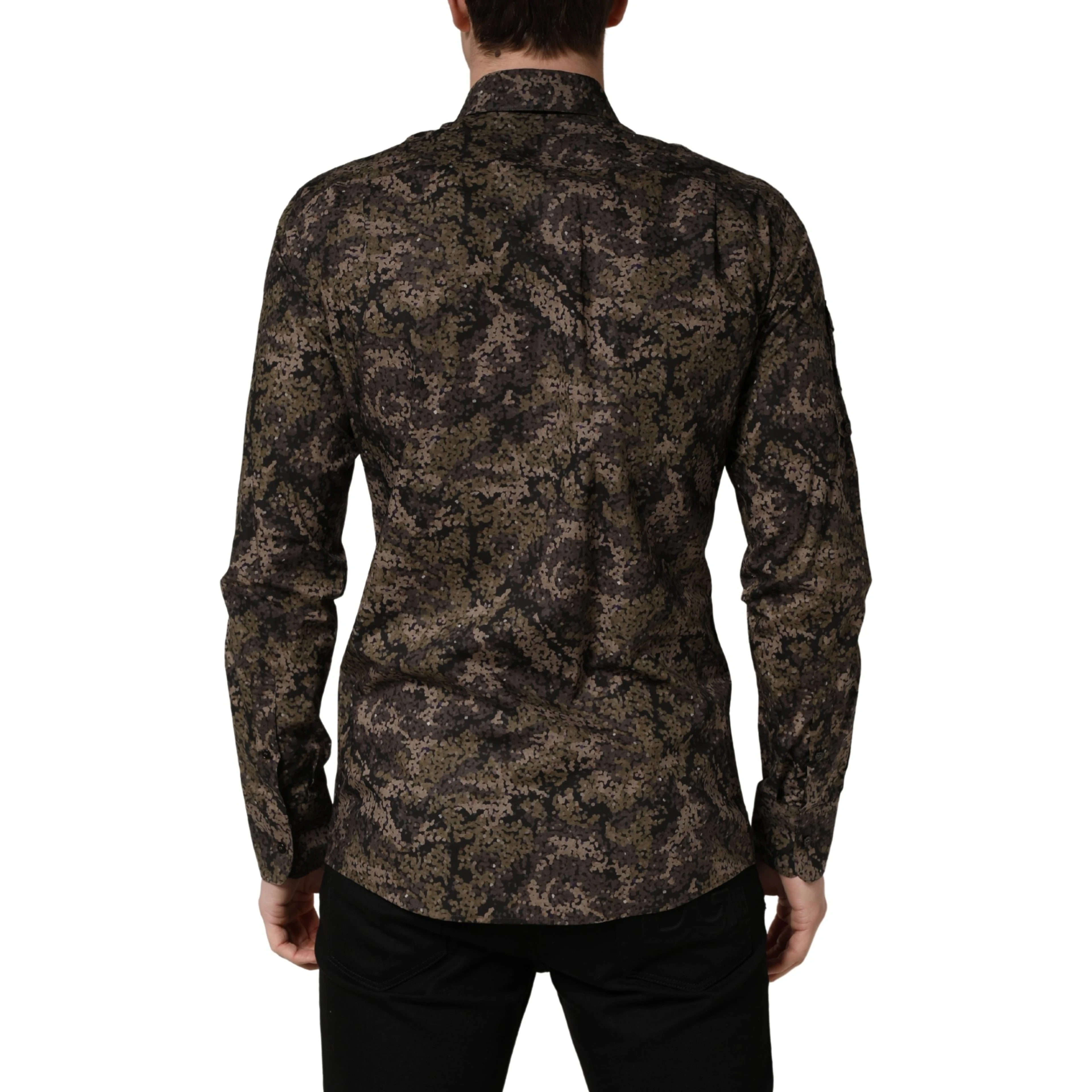 Brown Camouflage Long Sleeve Men Dress Shirt