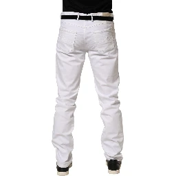 White Skinny Mid Waist Men Denim Trouser Jeans
