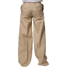 Beige Cotton Straight Men Formal Dress Pants