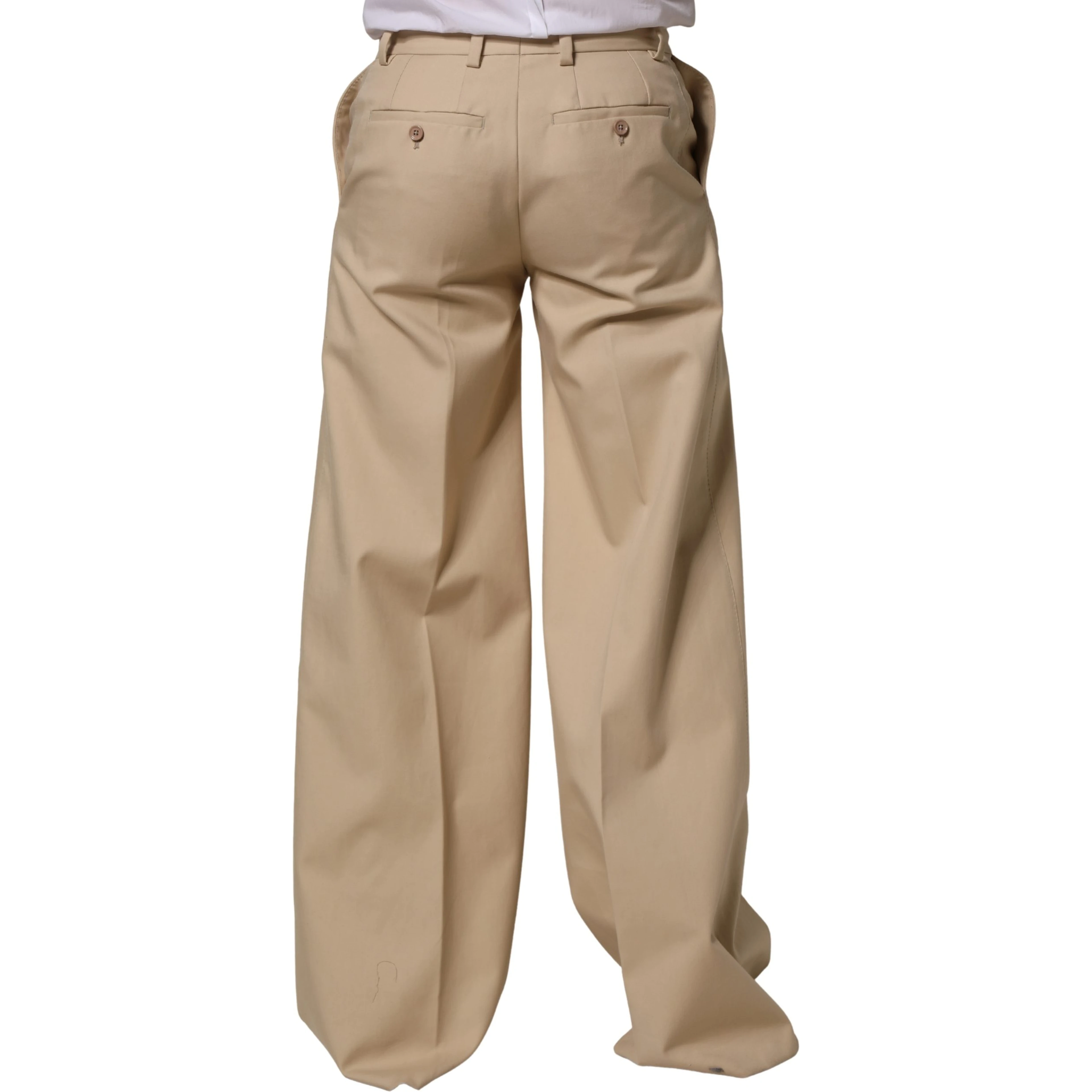Beige Cotton Straight Men Formal Dress Pants