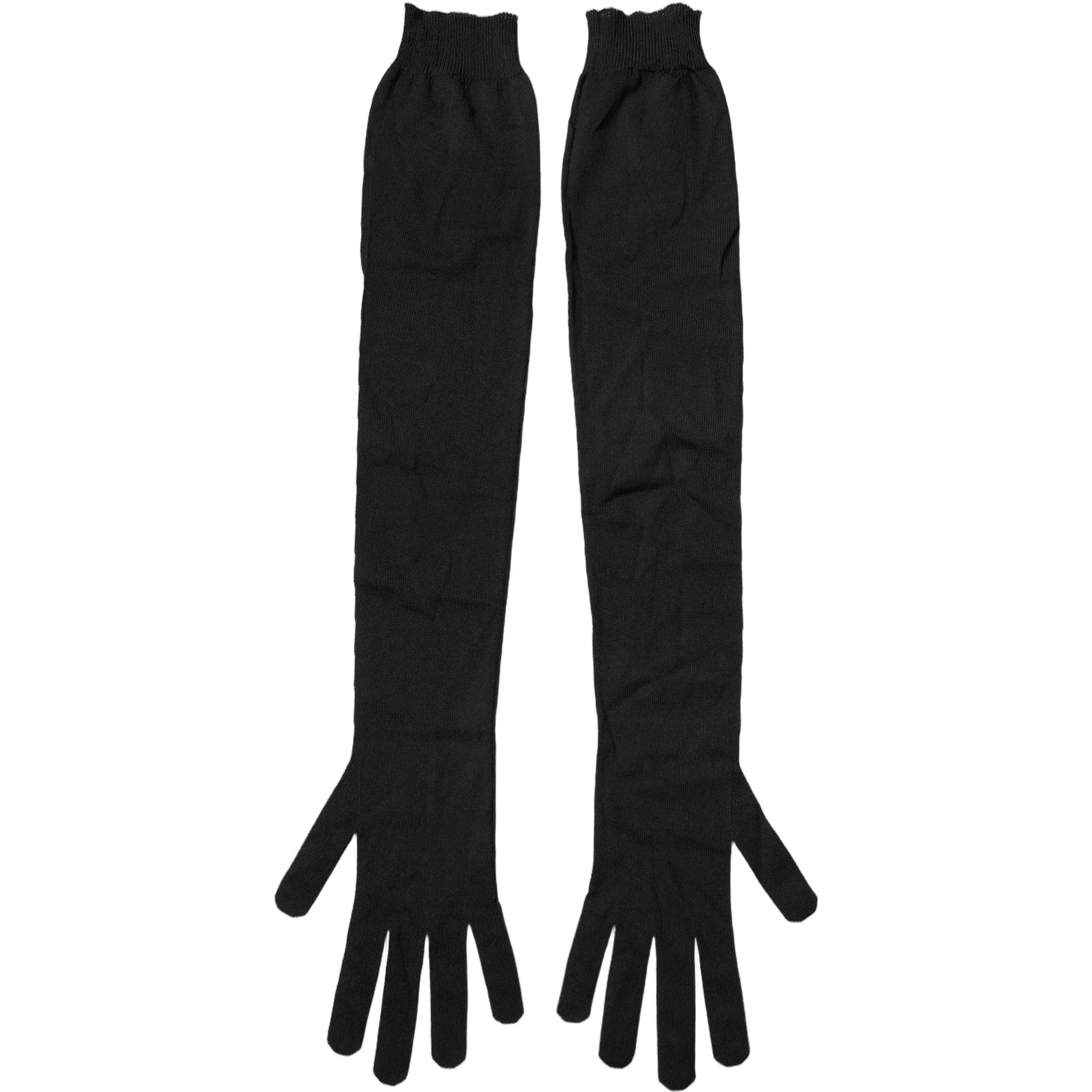 Black Polyester Long Elbow Length Gloves