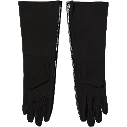 Black Polyester Patterned Short Length Gloves