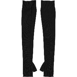 Black Wool Knitted Long Fingerless Gloves
