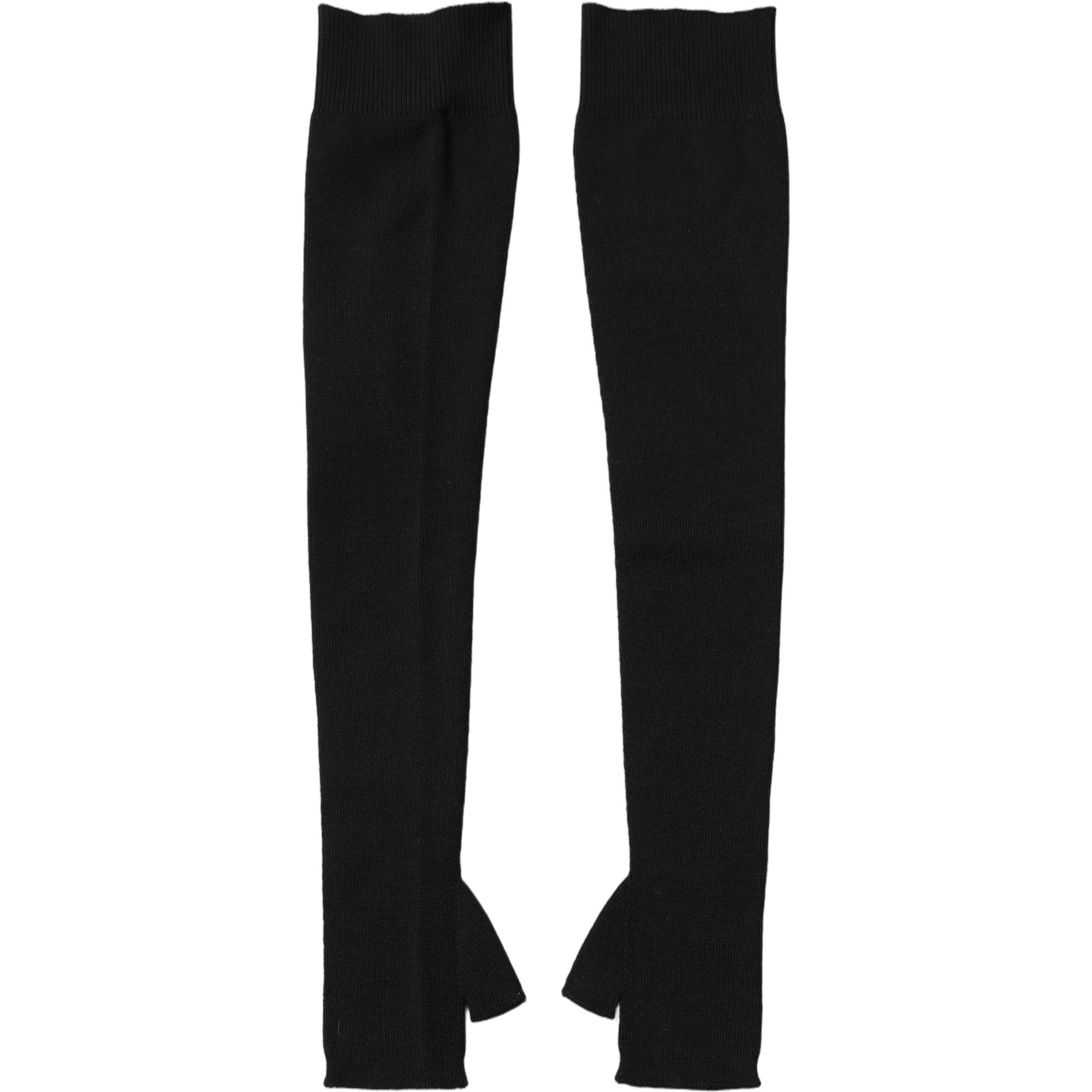 Black Wool Knitted Long Fingerless Gloves