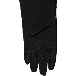 Black Polyester Patterned Short Length Gloves