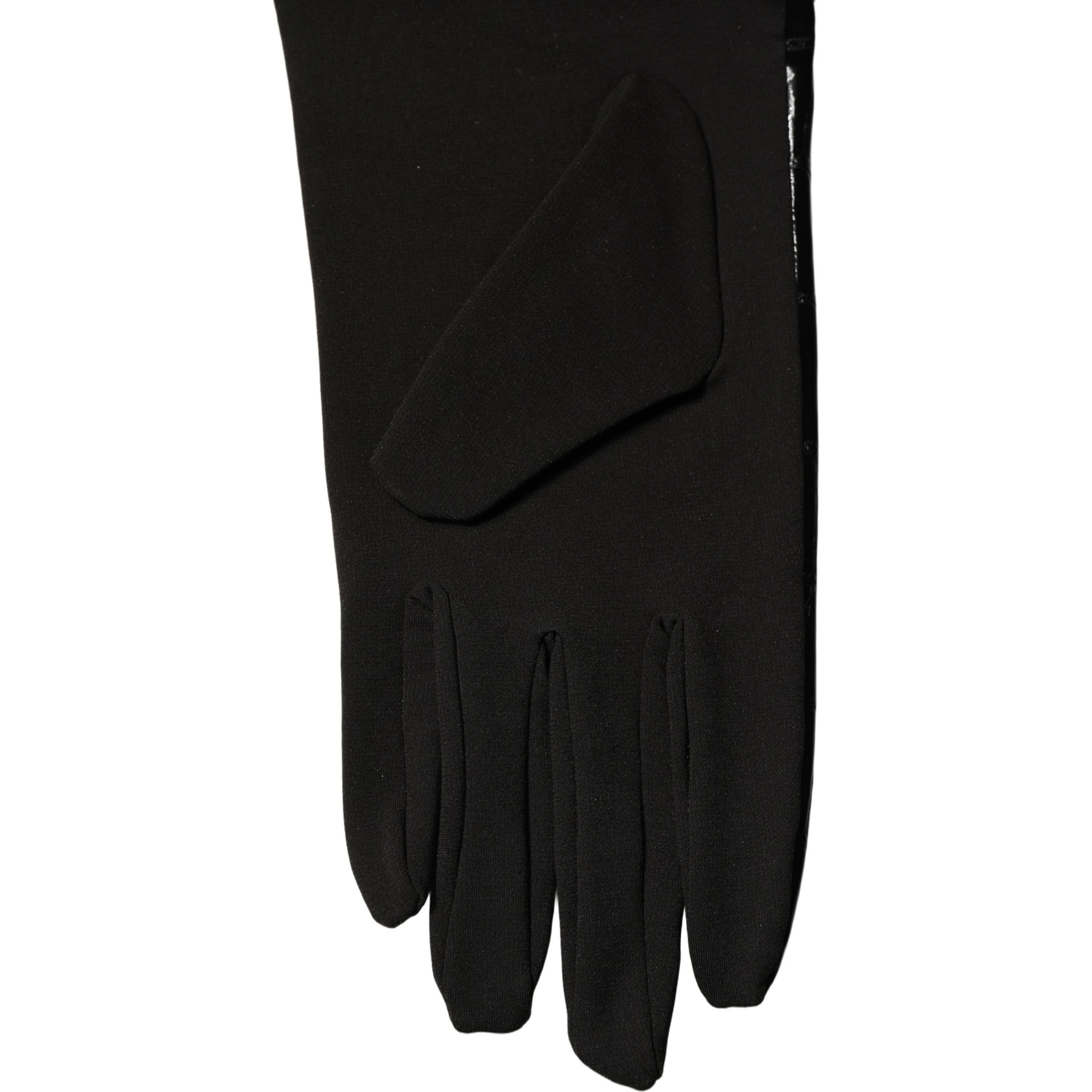 Black Polyester Patterned Short Length Gloves