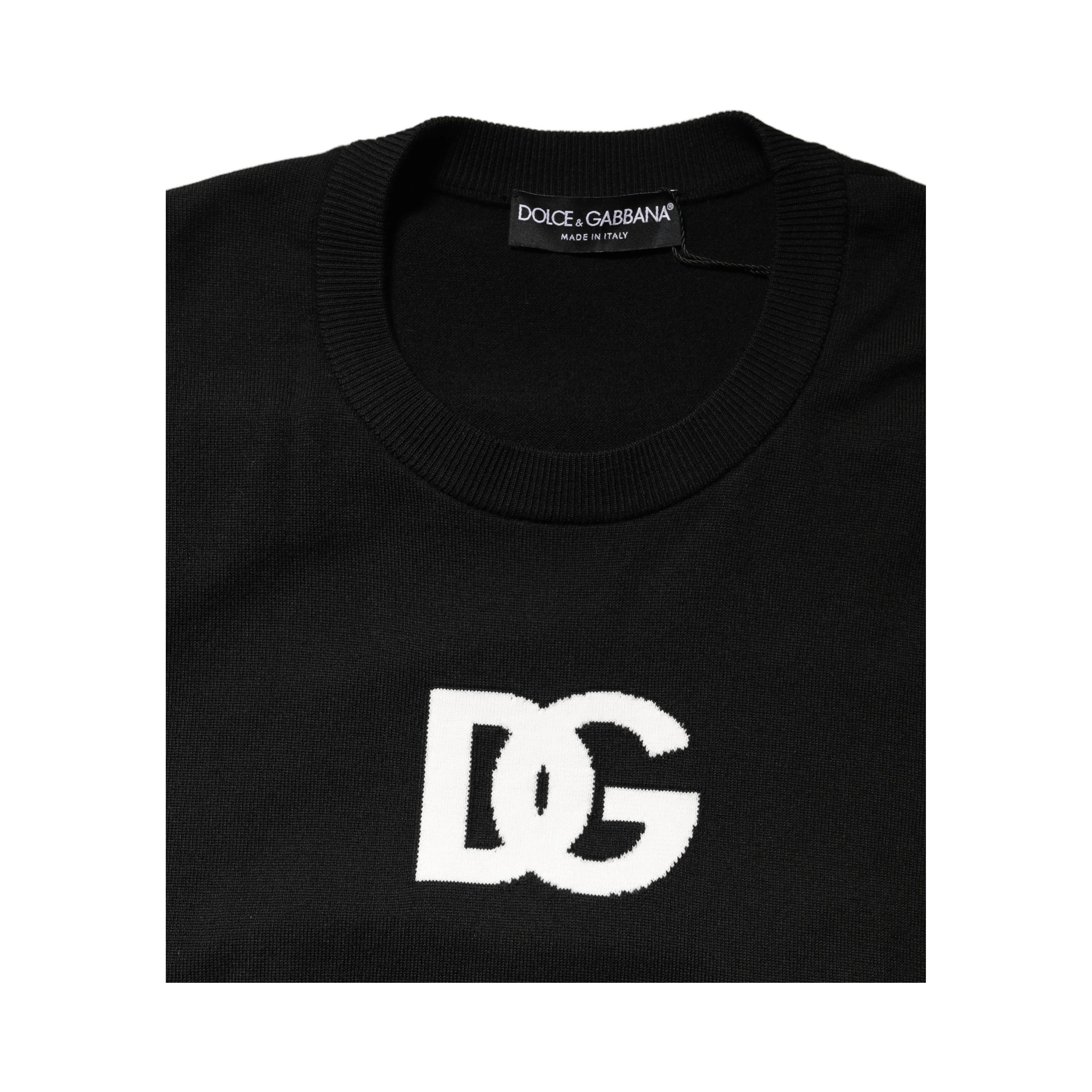 Black Wool DG Logo Men Crew Neck Sweater
