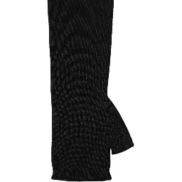 Black Wool Knitted Long Fingerless Gloves