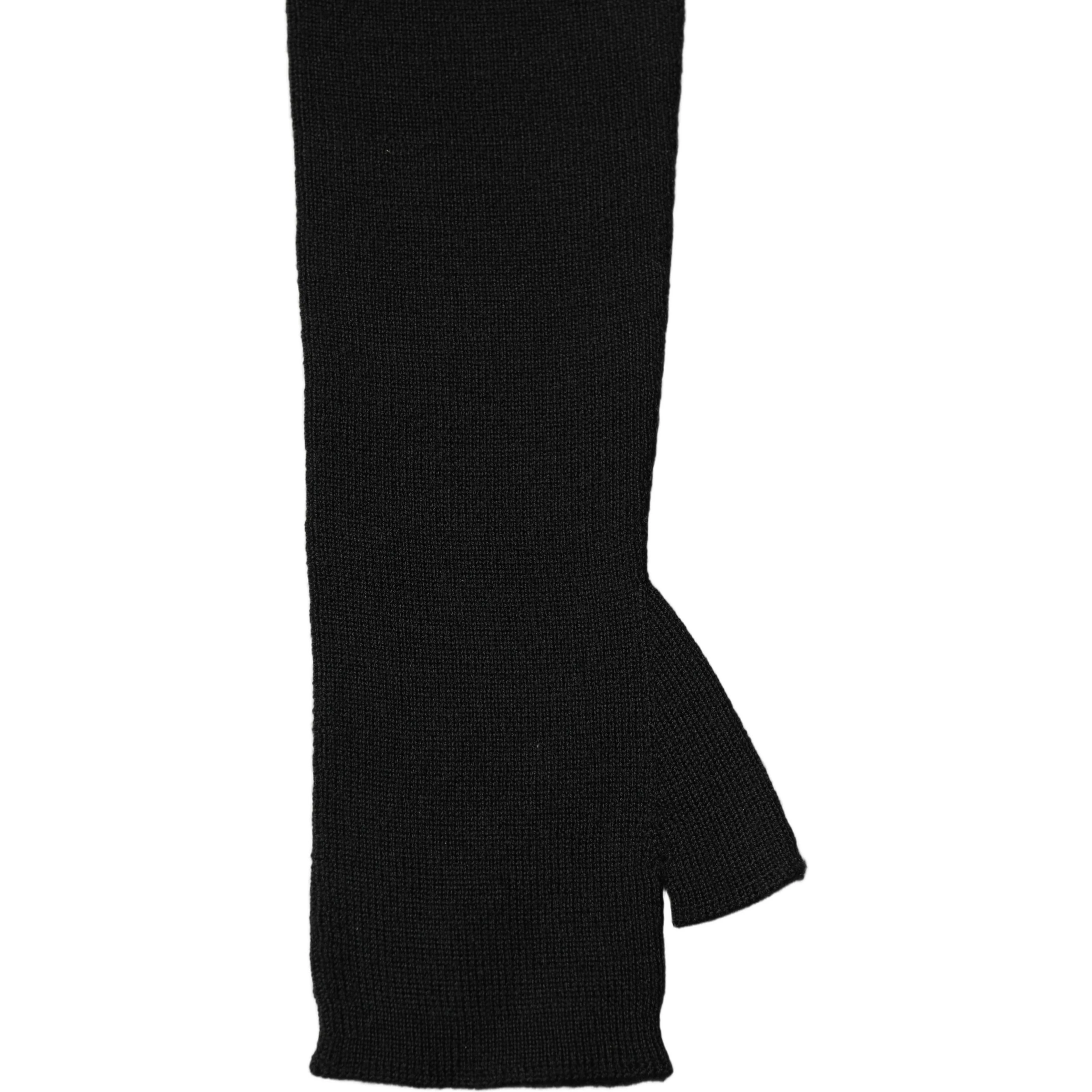 Black Wool Knitted Long Fingerless Gloves