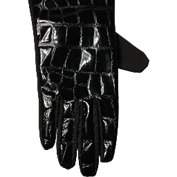Black Polyester Patterned Short Length Gloves