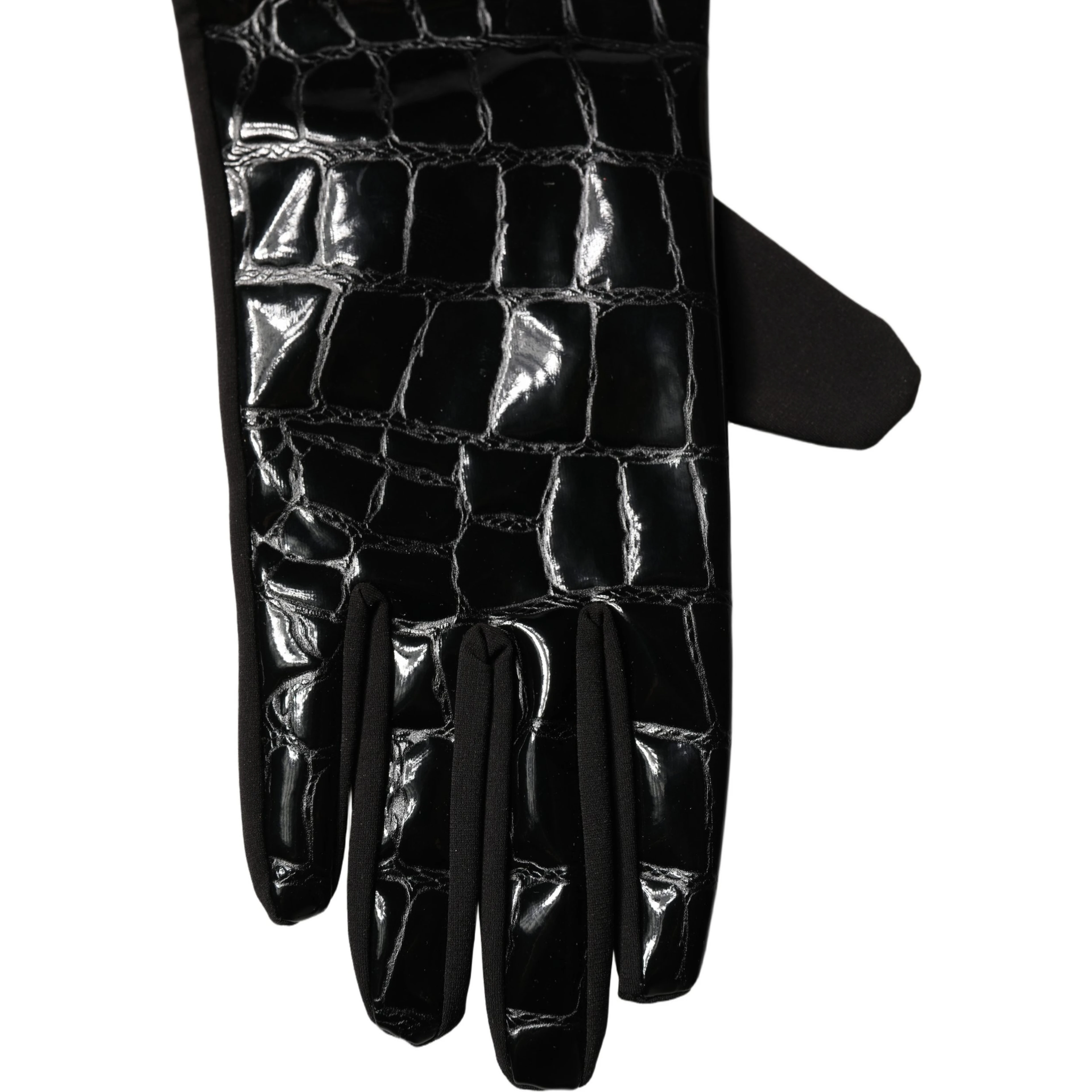 Black Polyester Patterned Short Length Gloves