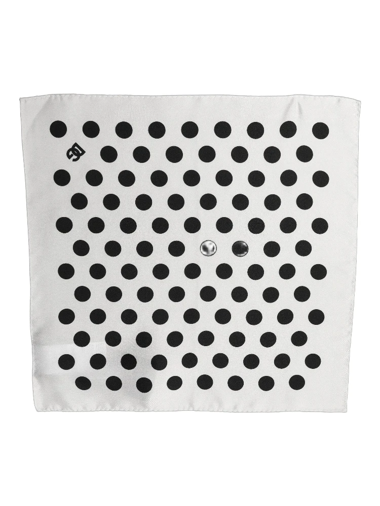 White Black Polka Dot Square Foulard Scarf