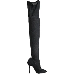 Black Stretch Socks Knee High Boots Shoes